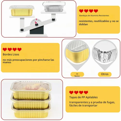 Vista 4 de LNYZQUS Bandejas pequeñas de papel de aluminio de 1 lb con tapas de PP