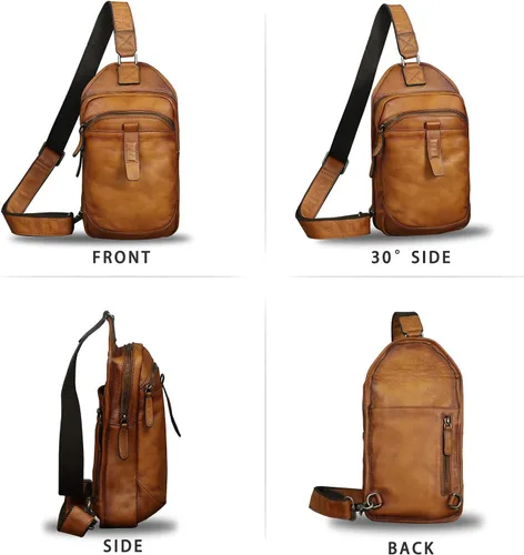 Vista 4 de LRTO Bolso de cuero genuino para hombres y mujeres retro de cuero bandolera bolso bandolera bolso de hombro bolsa de pecho