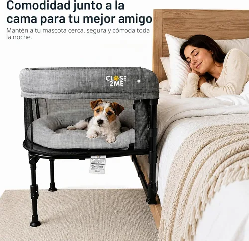 Vista 2 de Englacha Close2me Cama de Mascotas al Lado de la Cama para Gatos y Perros, Cuna Elevada para Perros con Laterales, Cuna para Perros