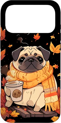 Vista 22 de Pug Fall Autumn Leaves Pumpkin Spice Latte Dog Kawaii Case for iPhone 17