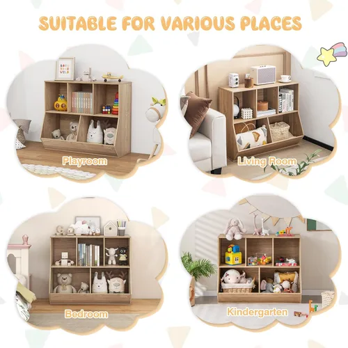 Vista 7 de Kids Bookshelf and Toy Organization,5 Cubby Open Wooden Playroom Organization and Storage, Toddler Bookshelf for Kid’s Room Bedroom Nursery