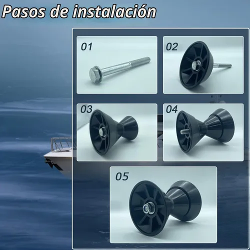 Vista 5 de Ensamblaje de rodillo de remolque de arco de barco de 3 pulgadas con campanas de extremo con eje de 1/2 pulgada, se adapta a soporte de remolque