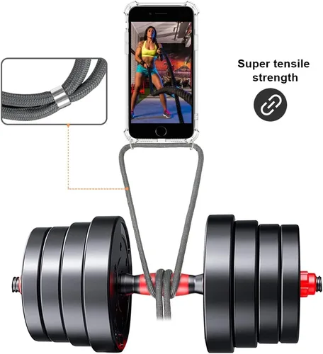 Vista 2 de Funda cruzada para iPhone SE 2/3, correa de cordón ajustable transparente para el cuello para mujer para iPhone 7/8, funda de teléfono TPU suave a