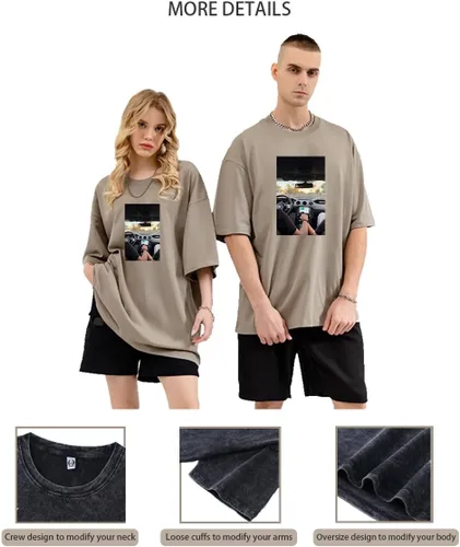 Vista 3 de GDSHAPE Camiseta de gran tamaño personalizada, diseña tu propia camiseta de algodón de gran tamaño de media manga, camiseta casual suelta vintage