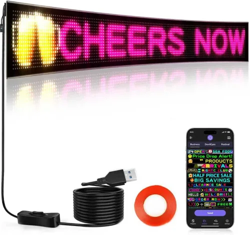 Vista 13 de Rayhome Mini letrero LED para automóvil, 6.7 x 2.76 pulgadas, panel de matriz LED flexible, USB 5 V, control de aplicación Bluetooth, letrero LED