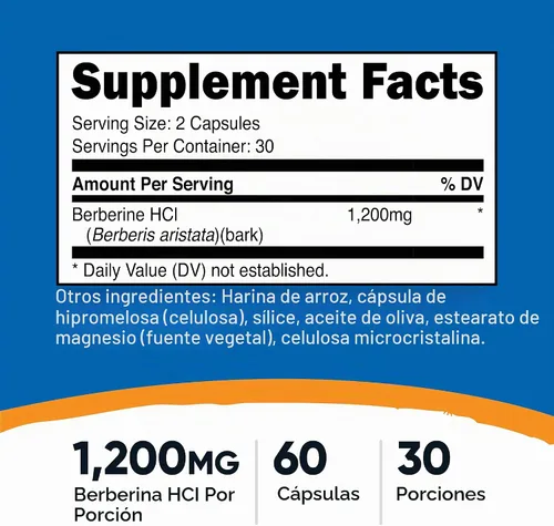 Vista 2 de Nutricost Berberina HCl 600 mg, 60 cápsulas (2 botellas) – Sin gluten, cápsulas vegetarianas, sin OGM