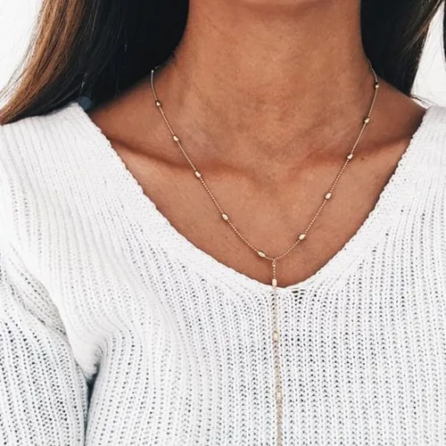 Vista 7 de Collares en capas en forma de Y para mujer, collar de cadena delicada de perlas de moda, collar de capas de moda