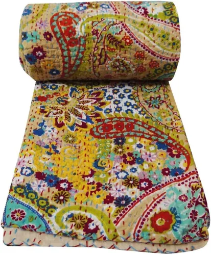 Vista 3 de Manta india hecha a mano de algodón Kantha Quit de algodón Gudari (negro)