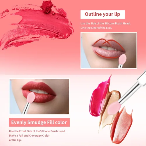 Vista 5 de Aplicadores de máscara de labios reutilizables, juego de 6 brochas de silicona para labios y lápiz labial