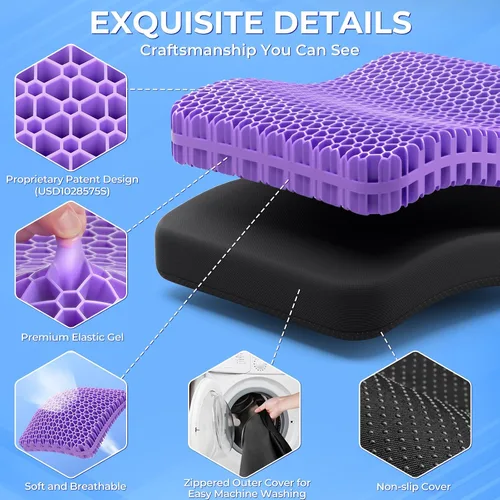 Vista 4 de TushGuard Cojín de asiento de gel para sentarse durante mucho tiempo (2.2 pulgadas, negro)