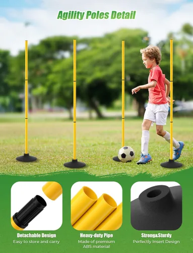 Vista 2 de GHB Postes de Agilidad Paquete de 4 de 50" Postes de Entrenamiento de Fútbol Deportivo, Equipo de Entrenamiento de Velocidad Desmontable Accesorios