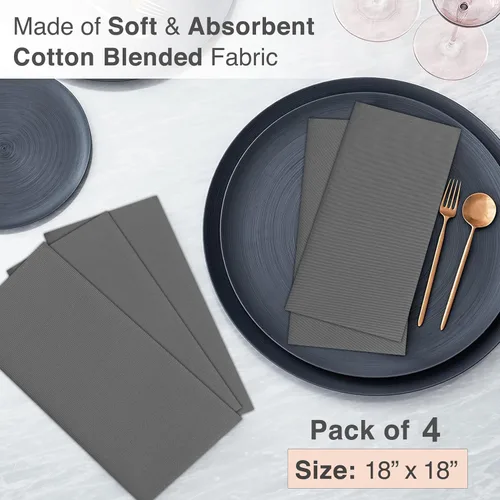 Vista 4 de Ruvanti - Juego de 4 servilletas de tela de 45x45 centímetros, lavables, suaves, duraderas, absorbentes, mezcla de algodón. Servilletas de mesa