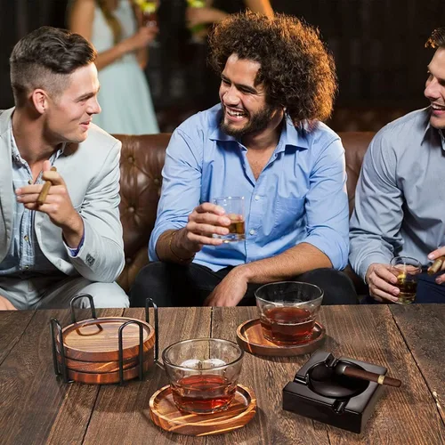 Vista 8 de Posavasos de madera para bebidas - Juego de posavasos de madera natural para vasos de bebida, protección de mesa para cualquier tipo de mesa, juego