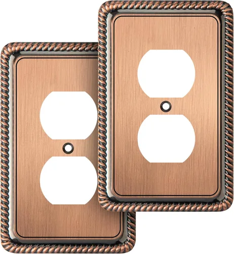 Vista 64 de Henne Bery Rope Edge - Placa decorativa de pared para interruptor (placa lisa, 2 unidades, bronce antiguo)