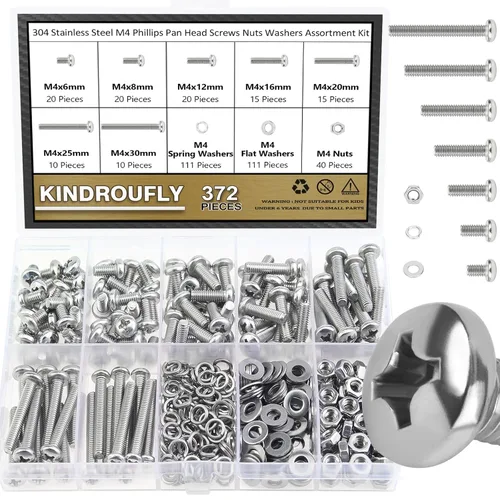 Vista 16 de Kit surtido de 542 piezas de tornillos de cabeza de botón M3 x 6/8/12/16/20/25/30mm, tornillos, tuercas y arandelas, acero inoxidable 304, rosca