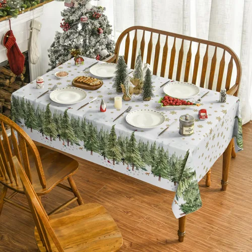 Vista 2 de Horaldaily Mantel de Navidad cuadrado de 60 x 60 pulgadas con árboles