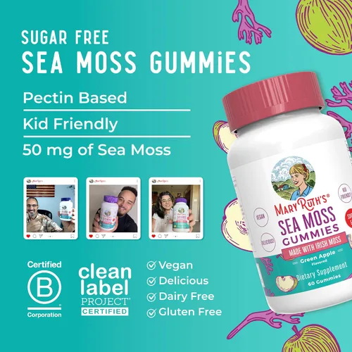 Vista 9 de MaryRuth Organics Gomitas sin azúcar hechas con musgo marino irlandés para la salud intestinal y el apoyo inmunológico formuladas para adultos