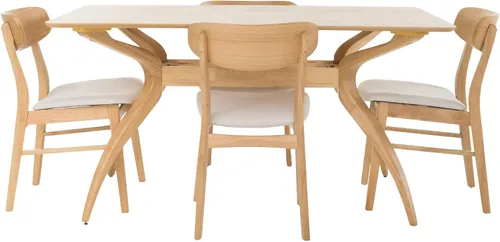 Vista 2 de Christopher Knight Home Lucious - Juego de comedor rectangular de patas curvas, juego de 5 piezas, roble natural y beige claro