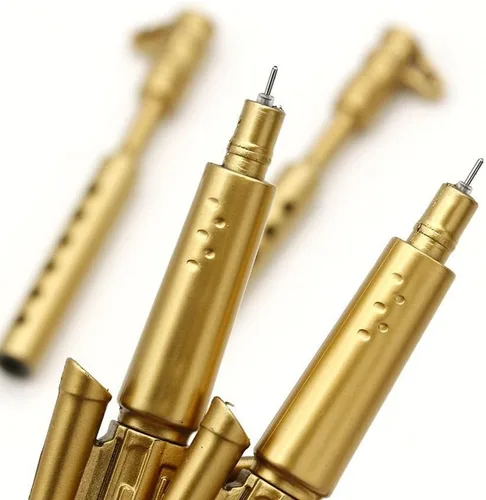 Vista 6 de Bolígrafo de tinta de gel con forma de pistola de francotirador dorado, papelería para estudiantes, suministros escolares y de oficina, 5