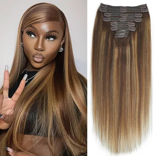Vista 53 de Extensiones de cabello humano real rizado con clip, 4/27/4, ombré, rizado con clip, para mujer, 3C y 4A (12 pulgadas, #4/27/4)
