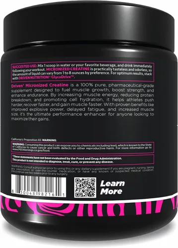 Vista 6 de Driven Nutrition Creatina, 17.64 oz – Polvo micronizado sin sabor, rendimiento físico y cognición – 0.18 oz por porción para reducir la fatiga