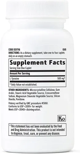 Vista 2 de GNC - L-tirosina de 500 mg, favorece la actividad normal y saludable del sistema nervioso