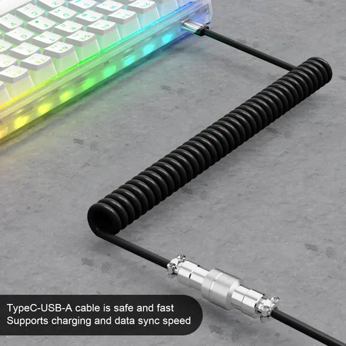 Vista 8 de ZIYOU LANG Cable de teclado C01 personalizado en espiral USB C a un cable Negro