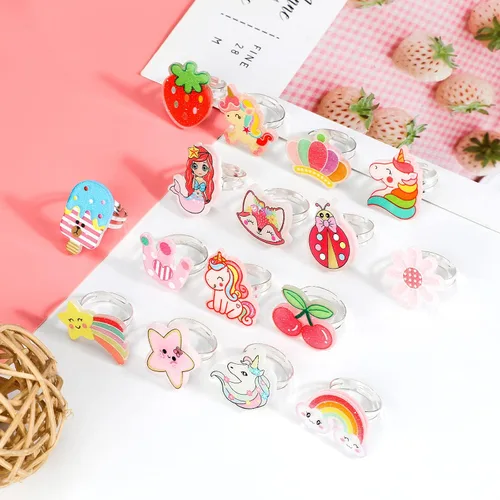 Vista 3 de Hifot 16 anillos de joyería para niñas pequeñas, anillos ajustables, lindos anillos de sirena de zorro para niños, anillos de simulación