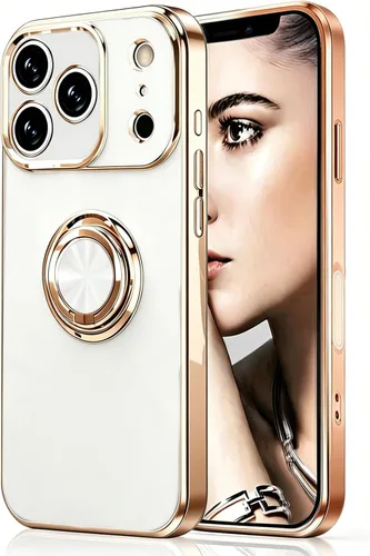 Vista 22 de Compatible con iPhone 11 Kickstand, anillo de rotación de 360 grados integrado con borde de oro rosa brillante que funciona con soporte magnético