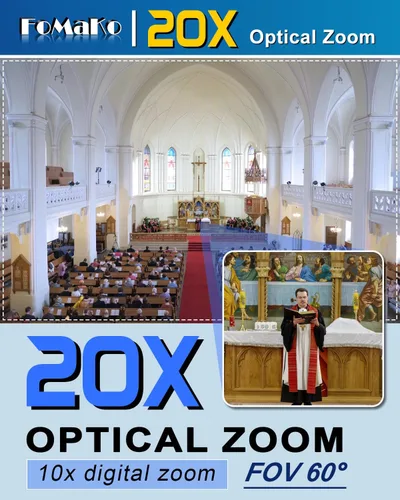 Vista 3 de FoMaKo Cámara HDMI PTZ AI Auto-Tracking Gen 3, zoom óptico 20x IP USB3.0 Cámara HDMI para servicios religiosos, educación de adoración, FMK12UH Pro