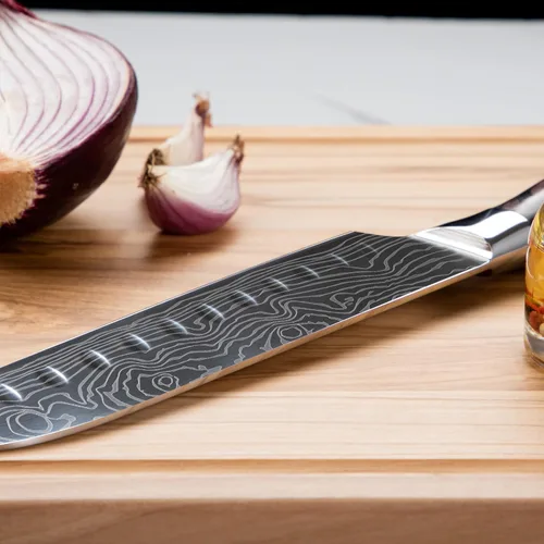 Vista 7 de Juego de cuchillos Master Chef de 17 piezas con bloque de acero de Damasco y madera de acacia Cuchillos de cocina de acero de Damasco con bloque