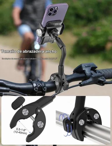 Vista 3 de Soporte de teléfono de cuello de cisne para bicicleta, soporte de teléfono para motocicleta, abrazadera de manillar ajustable giratoria de 360°