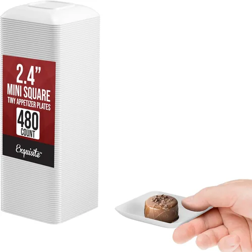 Vista 12 de Exquisite Mini platos de postre pequeños, paquete de 120 platos desechables negros de 2.4 x 2.4 pulgadas, pequeños de plástico sin BPA para bodas