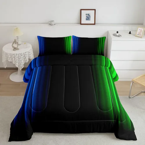 Vista 7 de Feelyou Juego de edredón geométrico degradado para adolescentes, tamaño individual, para niños y mujeres, azul, rojo y negro, juego de ropa de cama