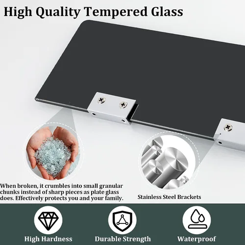 Vista 5 de SAYAYO Estantes flotantes de vidrio para baño, estante de vidrio templado para pared de 15 x 5 pulgadas, 1 unidad, color negro