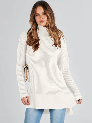 Vista 9 de ANRABESS Suéter de cuello alto de gran tamaño para mujer 2023, suéter de punto acanalado de moda para otoño