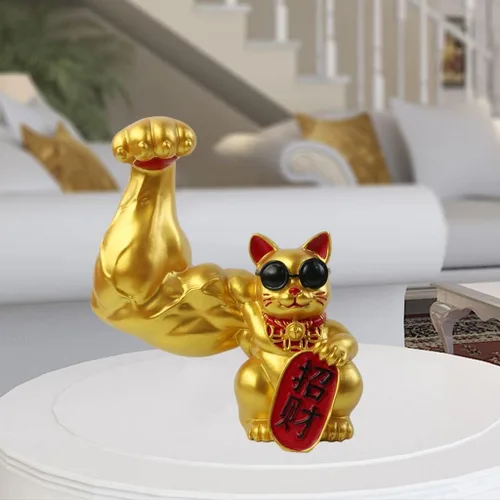 Vista 6 de Prettyia Estatua de gato de la suerte, brazo agitador de gato de la suerte, brazo musculoso de mano gigante, decoración de gato agitado, gato