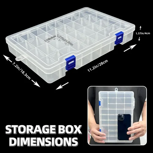 Vista 3 de DUOFIRE Organizador de plástico, caja de almacenamiento, divisor ajustable, compartimento de rejilla extraíble, caja de ranura transparente grande