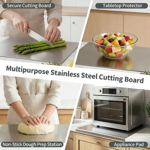 Vista 8 de Tabla de cortar de acero inoxidable para cocina, tabla de cortar de metal con mostrador de labios, apta para lavavajillas, tabla de cortar