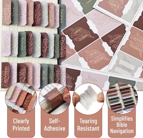 Vista 4 de Mr. Pen - Pestañas de la Biblia, 75 pestañas, tierra otoñal, letras doradas en relieve Laminated Bible Tabs for Women and Men, Bible Tabs for