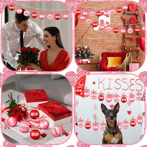 Vista 4 de DoubleFill 12 adornos de bolas para el día de San Valentín para árbol, de 1.96 pulgadas, decoraciones colgantes de San Valentín, bolas de plástico