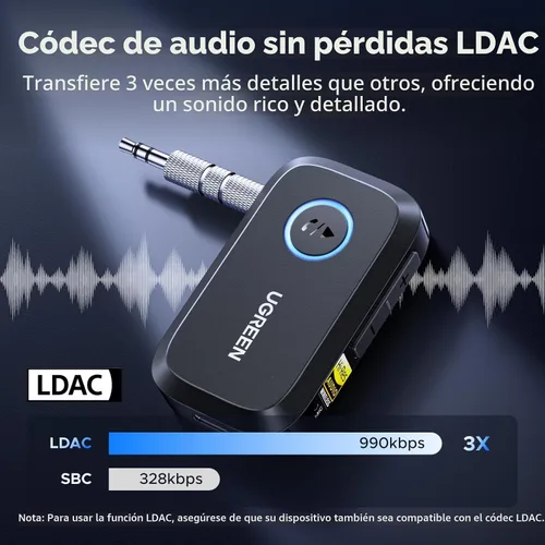 Vista 3 de UGREEN Receptor Bluetooth 6.0 para Auto con LDAC, Adaptador Bluetooth AUX de 3.5mm con Cancelación de Ruido AI para Auto, Receptor de Audio