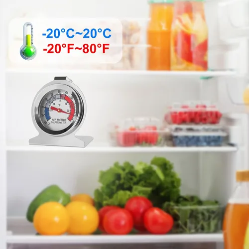 Vista 7 de Termómetro de refrigerador de 5 piezas -30 ~ 86.0 °F/-20 ~ 80 °F para nevera, termómetro analógico para congelador, acero inoxidable, indicador