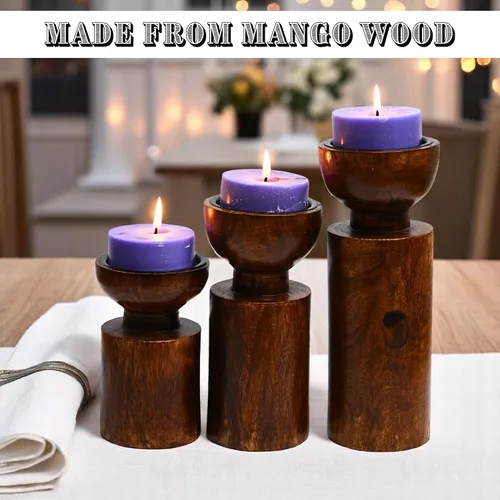 Vista 3 de Portavelas grandes para velas de pilar, estilo rústico de granja, decoración del hogar, perfecto para centros de mesa, mesa de café o chimenea