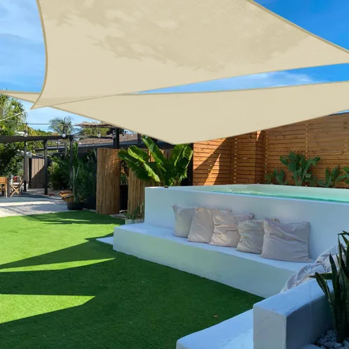 Vista 21 de TANG Toldo parasol triangular de 2 x 2 x 2 pies, para patio, tela permeable con bloqueo UV para pérgola, patio trasero, porche, terraza, jardín Beige