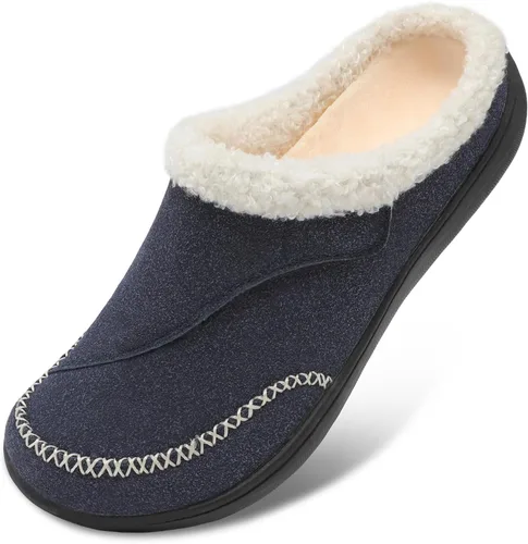 Vista 11 de LeIsfIt Pantuflas anchas para mujer, ajustables, para diabéticos, cálidas, acogedoras, antideslizantes, de espuma viscoelástica, para invierno