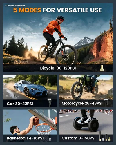 Vista 6 de Inflador de neumáticos, compresor de aire portátil, inalámbrico y de 12 V CC para automóviles, bicicletas, motocicletas, bolas de neumáticos