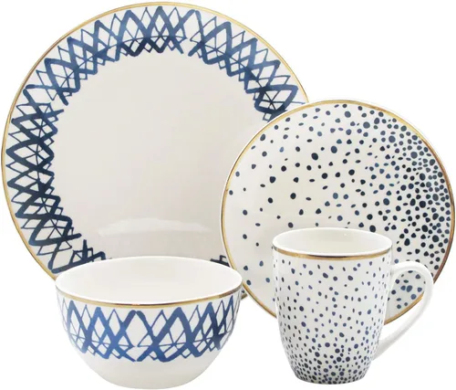 Vista 3 de Adrienne - Juego de vajilla redonda – Juego de vajilla de porcelana de 16 piezas con 4 platos llanos, 4 platos de ensalada, 4 cuencos y 4 tazas
