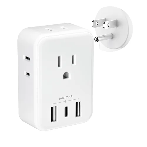 Vista 7 de BN-LINK Extensor de toma de corriente múltiple con 8 tomas, 3 puertos USB (1 USB C), protector de sobretensiones de 800 julios, divisor de enchufe