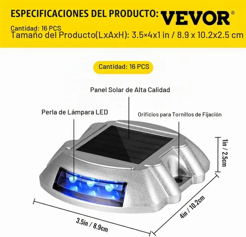 Vista 7 de VEVOR Paquete de 16 luces solares para entrada con botón de interruptor, luces de cubierta impermeables, muelle inalámbrico, 6 LED para advertencia